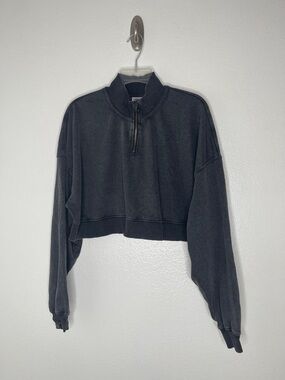 Gymshark Cropped Half-Zip Sweatshirt In Stonewashed Black Size Large
